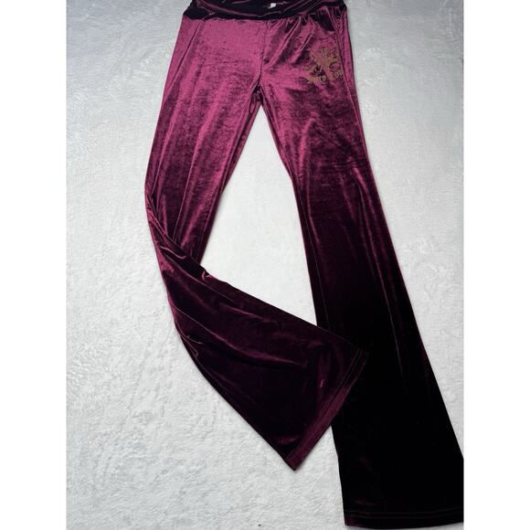 Juicy Couture Velour Tracksuit Burgundy Gold Logo Zip Hoodie Pants Set M Y2K Lux - Picture 9 of 12